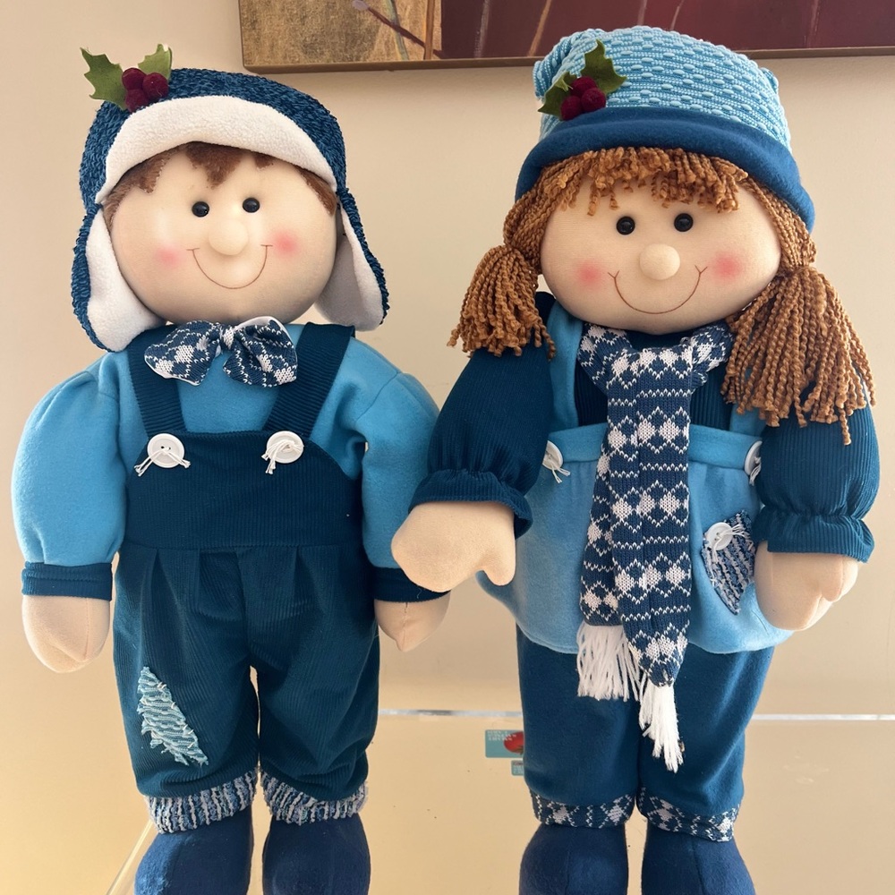 Holiday Plush Dolls in Blue Outfits